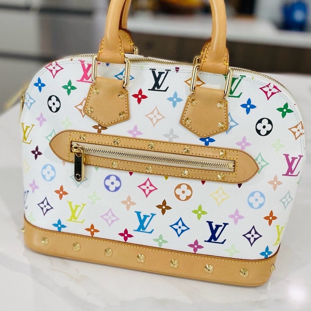 Louis Vuitton White Multicolor Satchel with Tan Accents